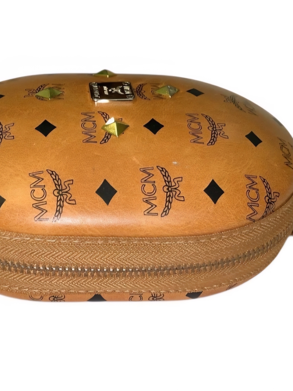 MCM Cognac Logo Oval Structured Pouch with Gold Hardware - Picture 3 of 10